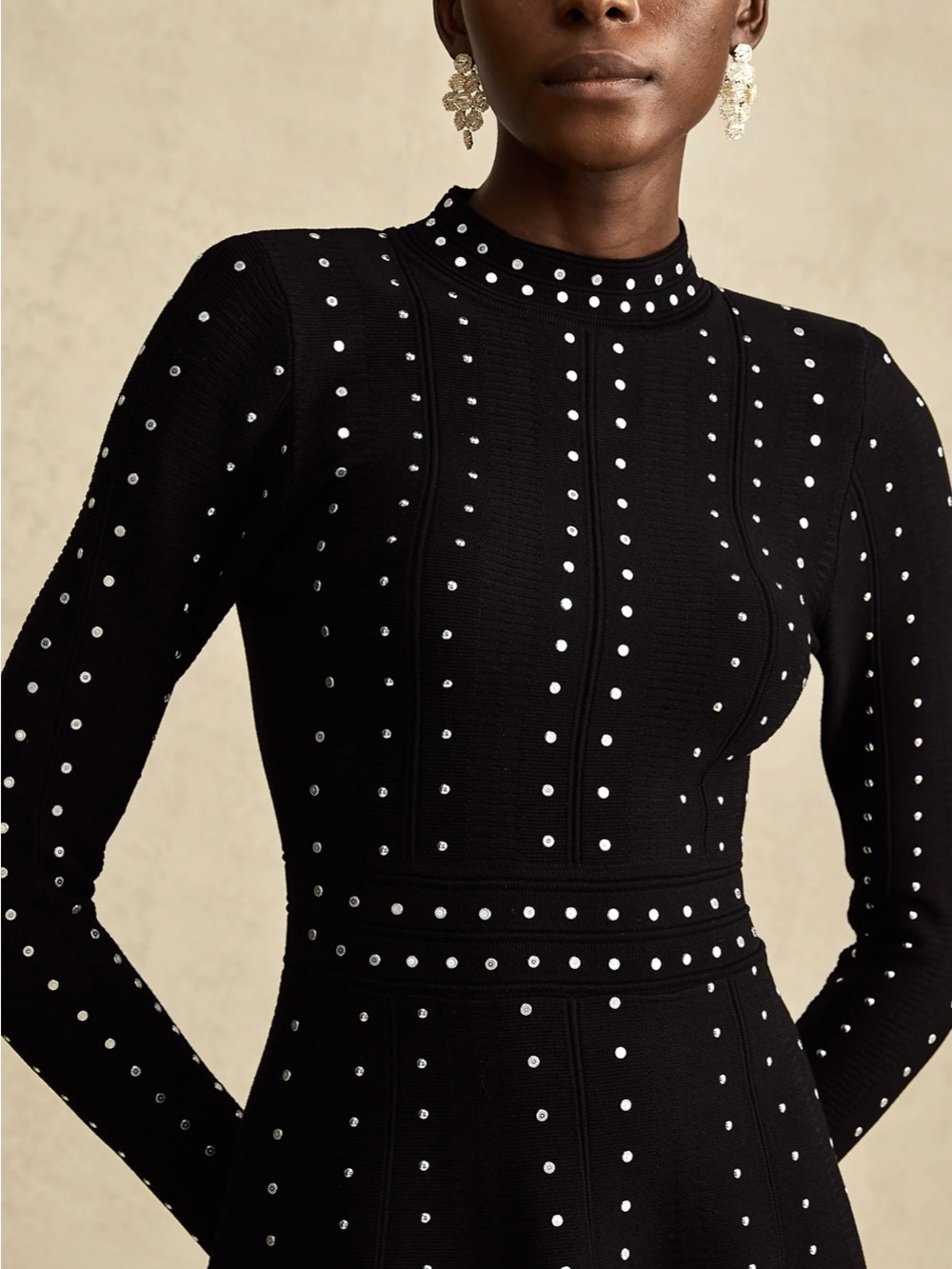 Fabienne Black Embellished Ruffled Knit Mini Dress - Picture 11 of 16